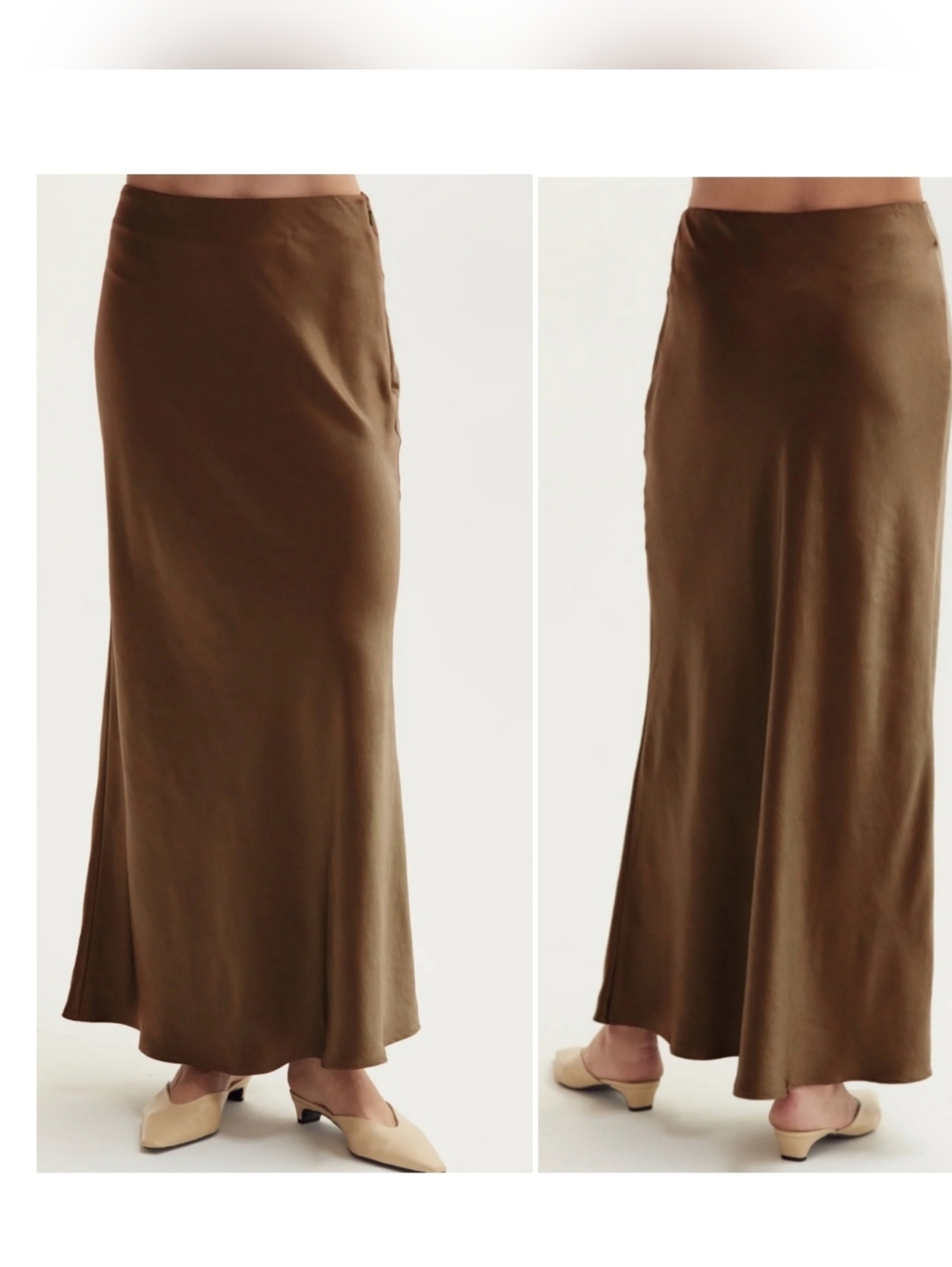 Crescent Gabrielle Crushed Satin Bias Cut Maxi Skirt Espresso Brown M - Picture 9 of 14
